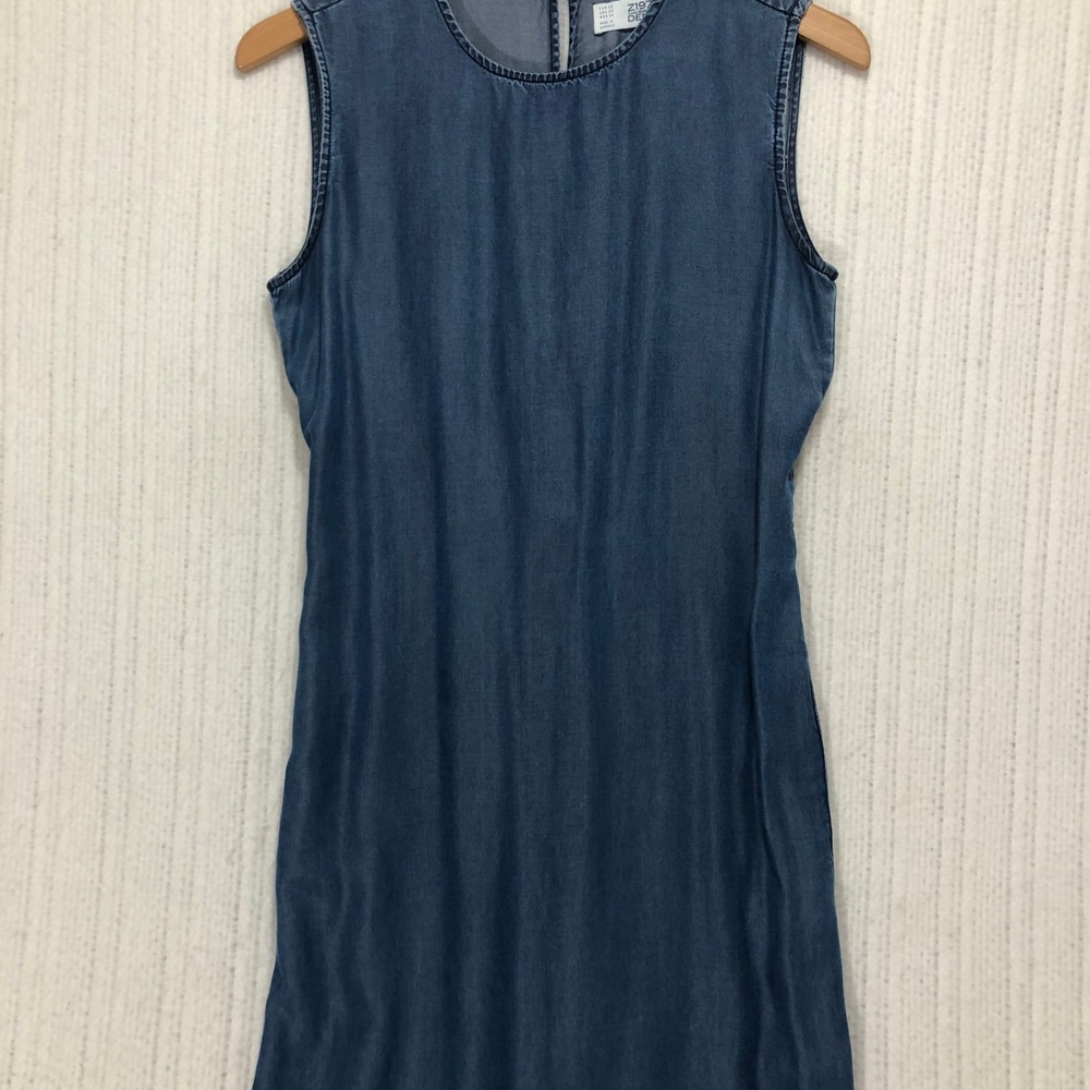 Zara Z1975 Denim‎ Tencel Maxi Dress Blue Sleeveless Smocked Back XS